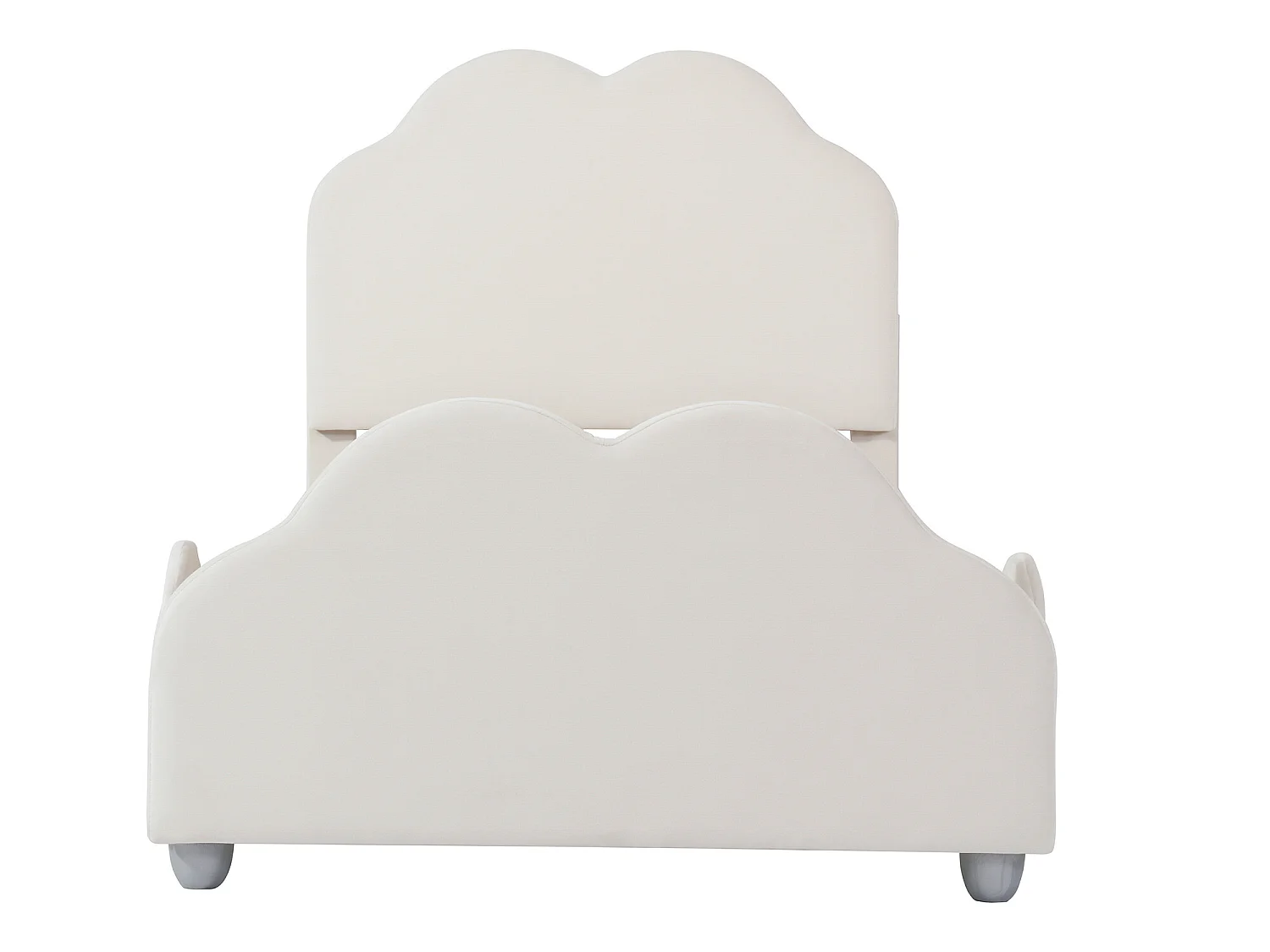 Cama con cabecero en forma de nube 90 x 200 cm - terciopelo - para niños - color beige