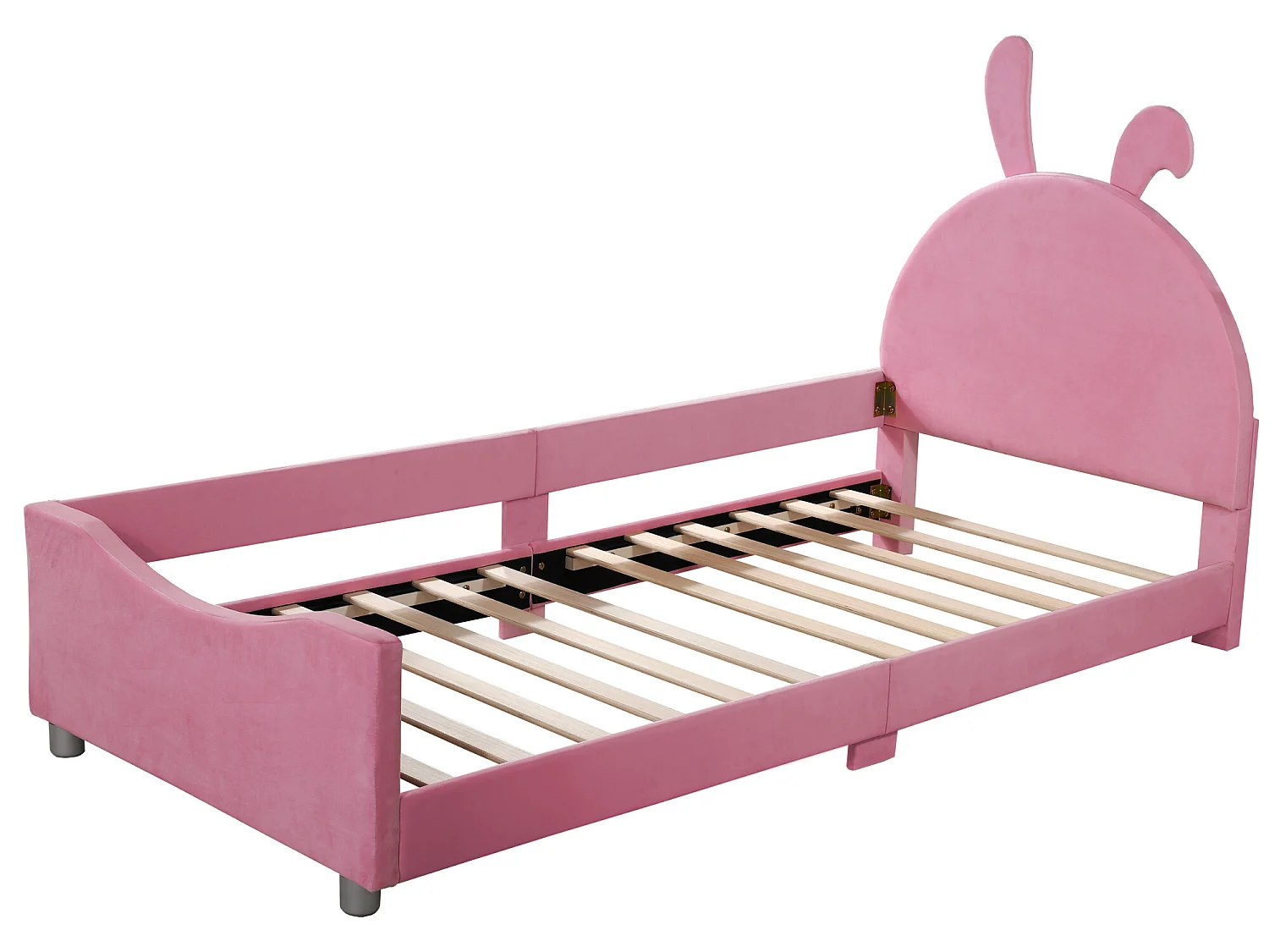 Bett mit Kaninchenkopfteil – 90 x 200 cm – mit Flanell gepolstert – inklusive Boxspringbett – rosa Farbe