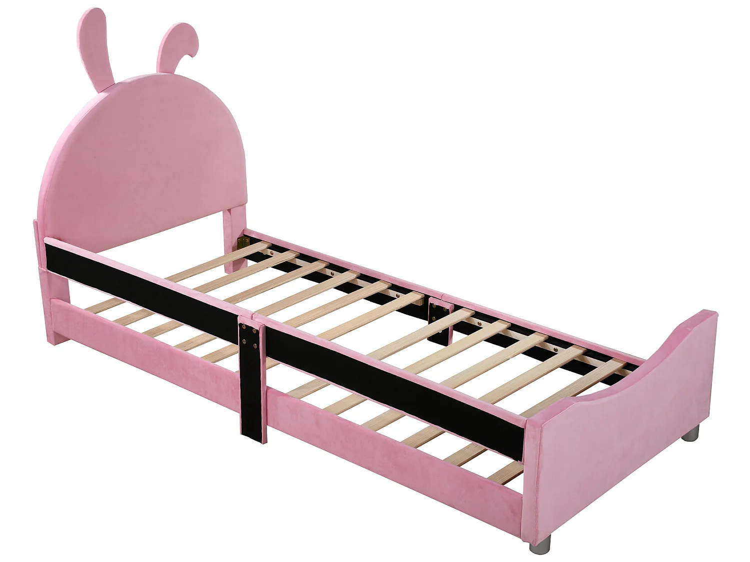 Bett mit Kaninchenkopfteil – 90 x 200 cm – mit Flanell gepolstert – inklusive Boxspringbett – rosa Farbe