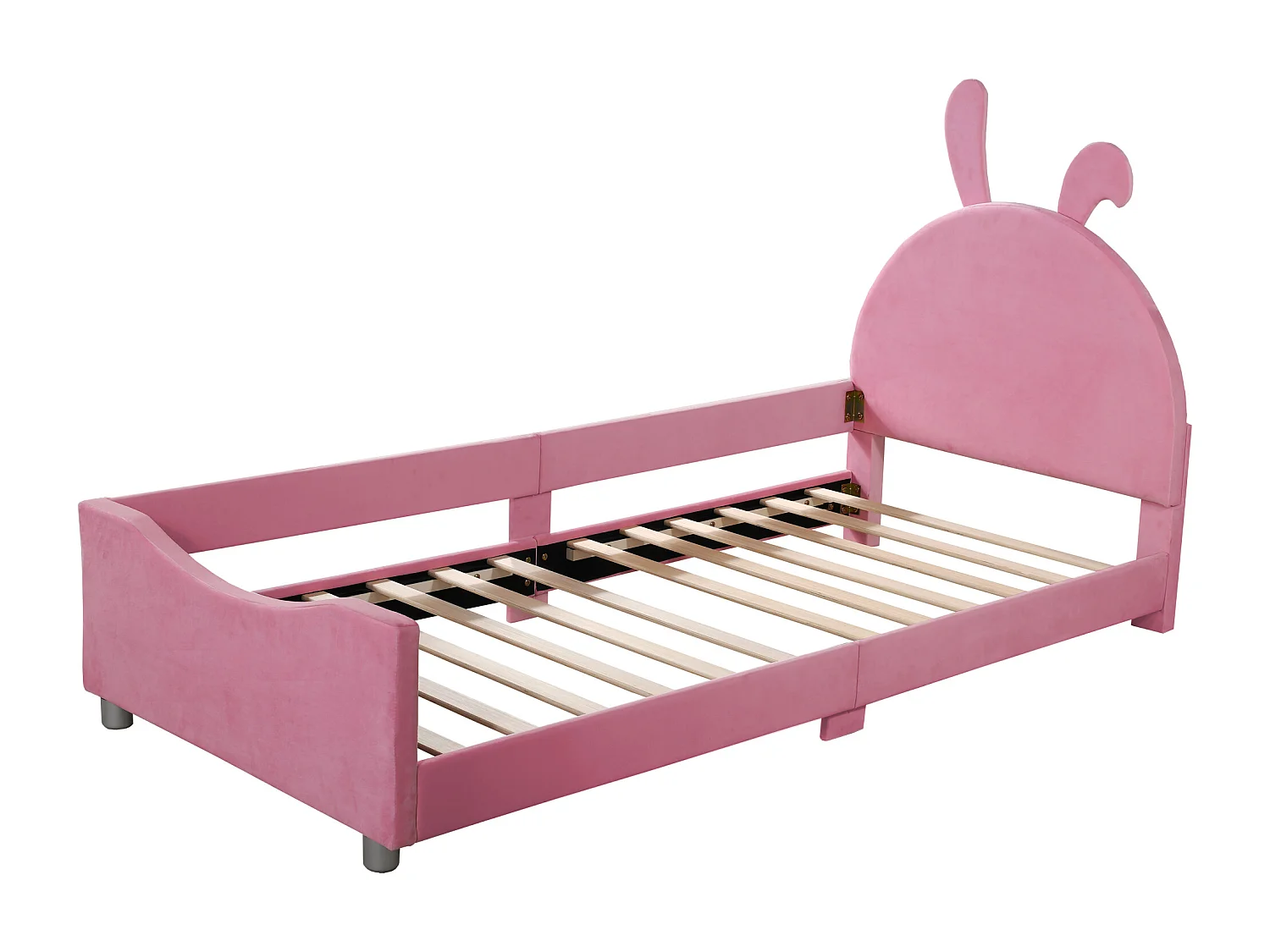 Bett mit Kaninchenkopfteil – 90 x 200 cm – mit Flanell gepolstert – inklusive Boxspringbett – rosa Farbe