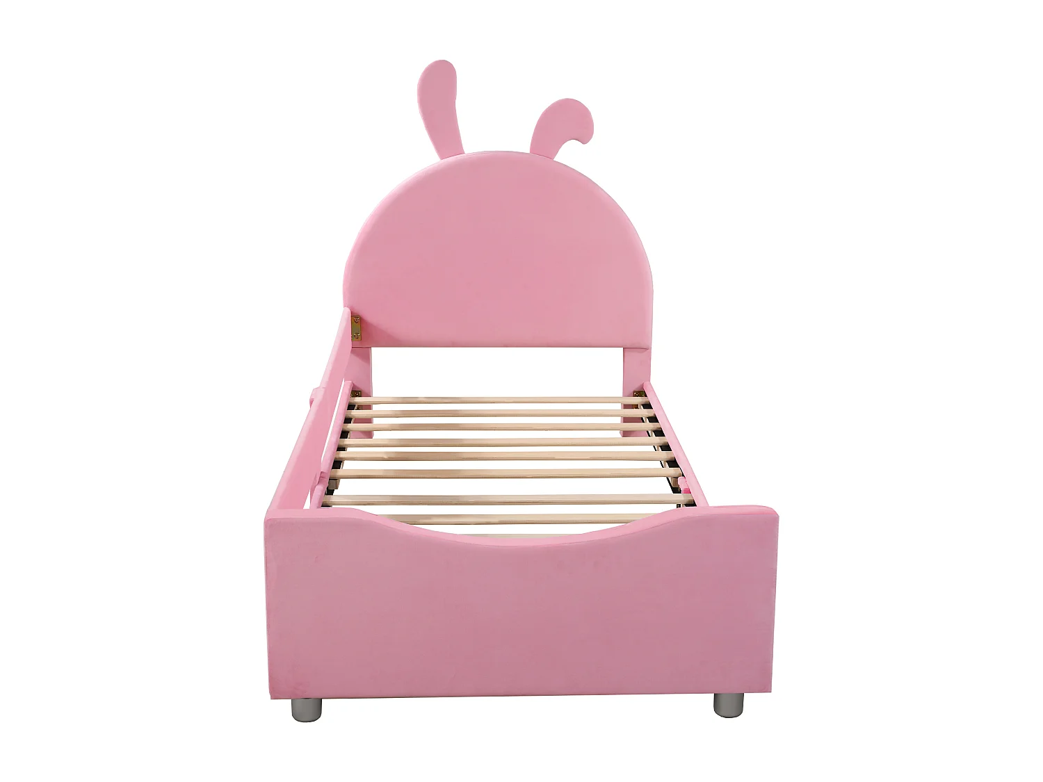 Bett mit Kaninchenkopfteil – 90 x 200 cm – mit Flanell gepolstert – inklusive Boxspringbett – rosa Farbe