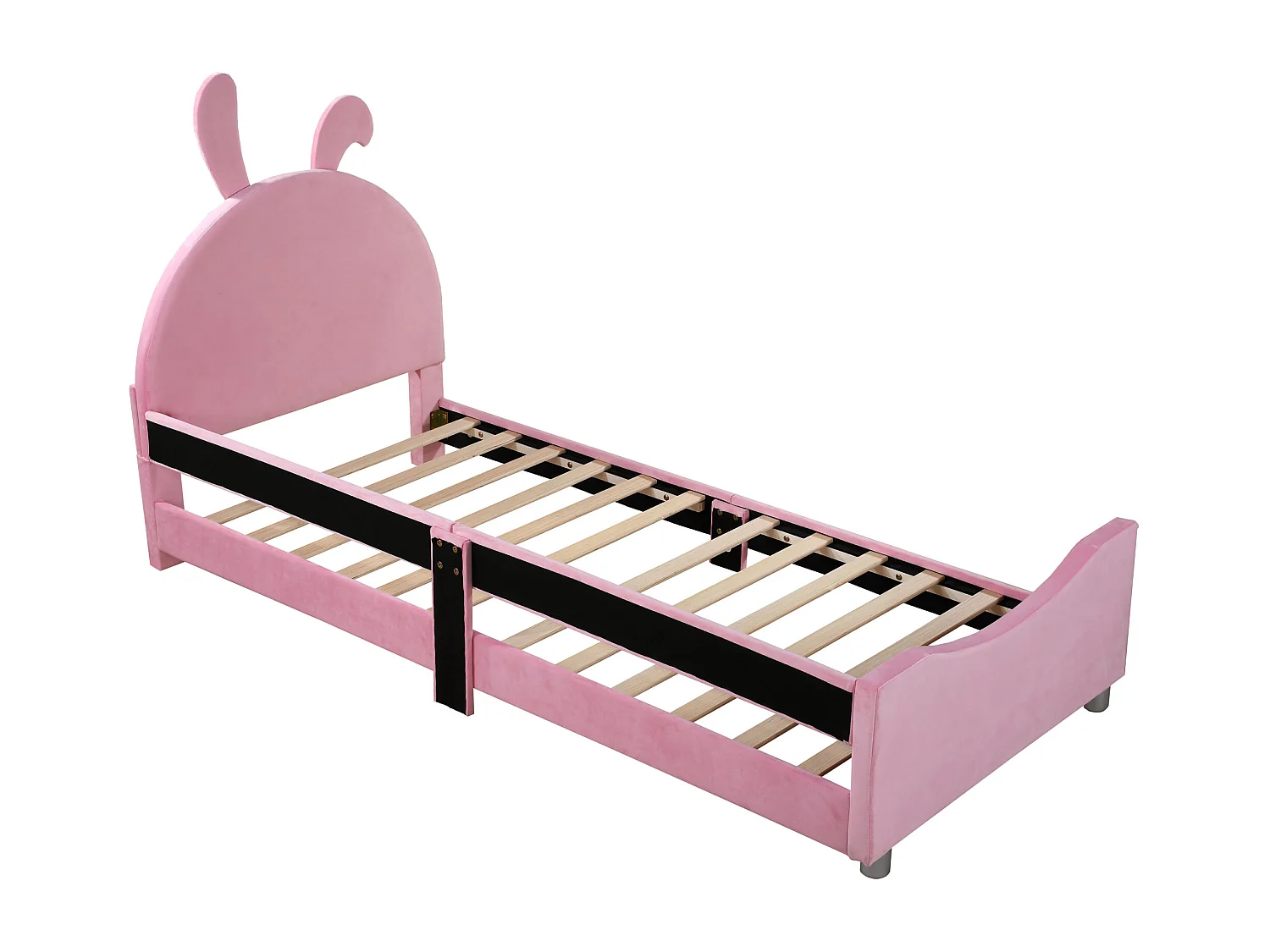 Bett mit Kaninchenkopfteil – 90 x 200 cm – mit Flanell gepolstert – inklusive Boxspringbett – rosa Farbe