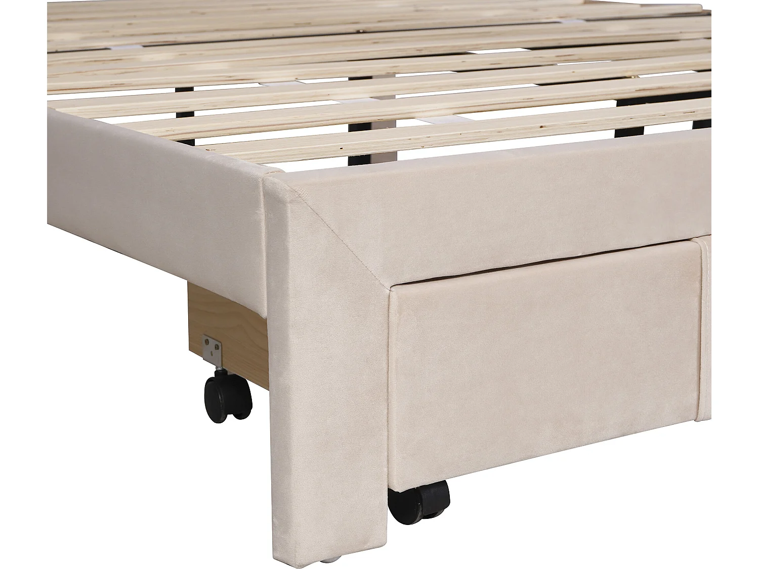 Bed met verstelbaar hoofdeinde - 140 x 200 cm - grote lade - fluweel - kleur donkerbeige