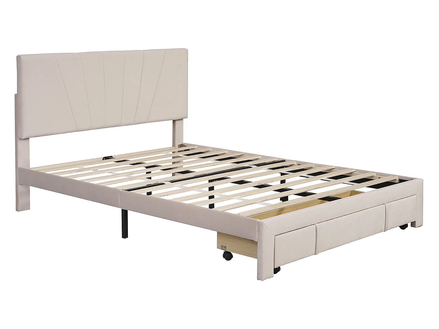 Bed met verstelbaar hoofdeinde - 140 x 200 cm - grote lade - fluweel - kleur donkerbeige