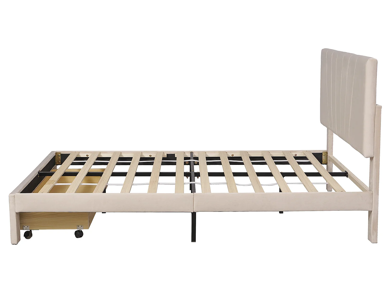 Bed met verstelbaar hoofdeinde - 140 x 200 cm - grote lade - fluweel - kleur donkerbeige