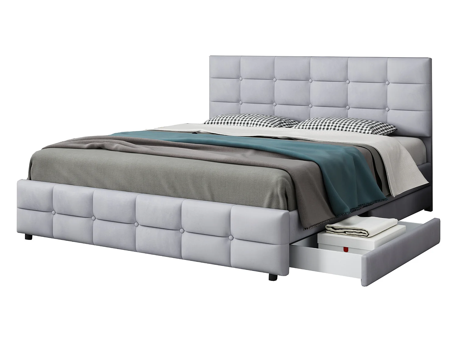 Bed met hoofdeinde en 4 laden - 180 x 200 cm - fluweel - elegante stijl - grijze kleur