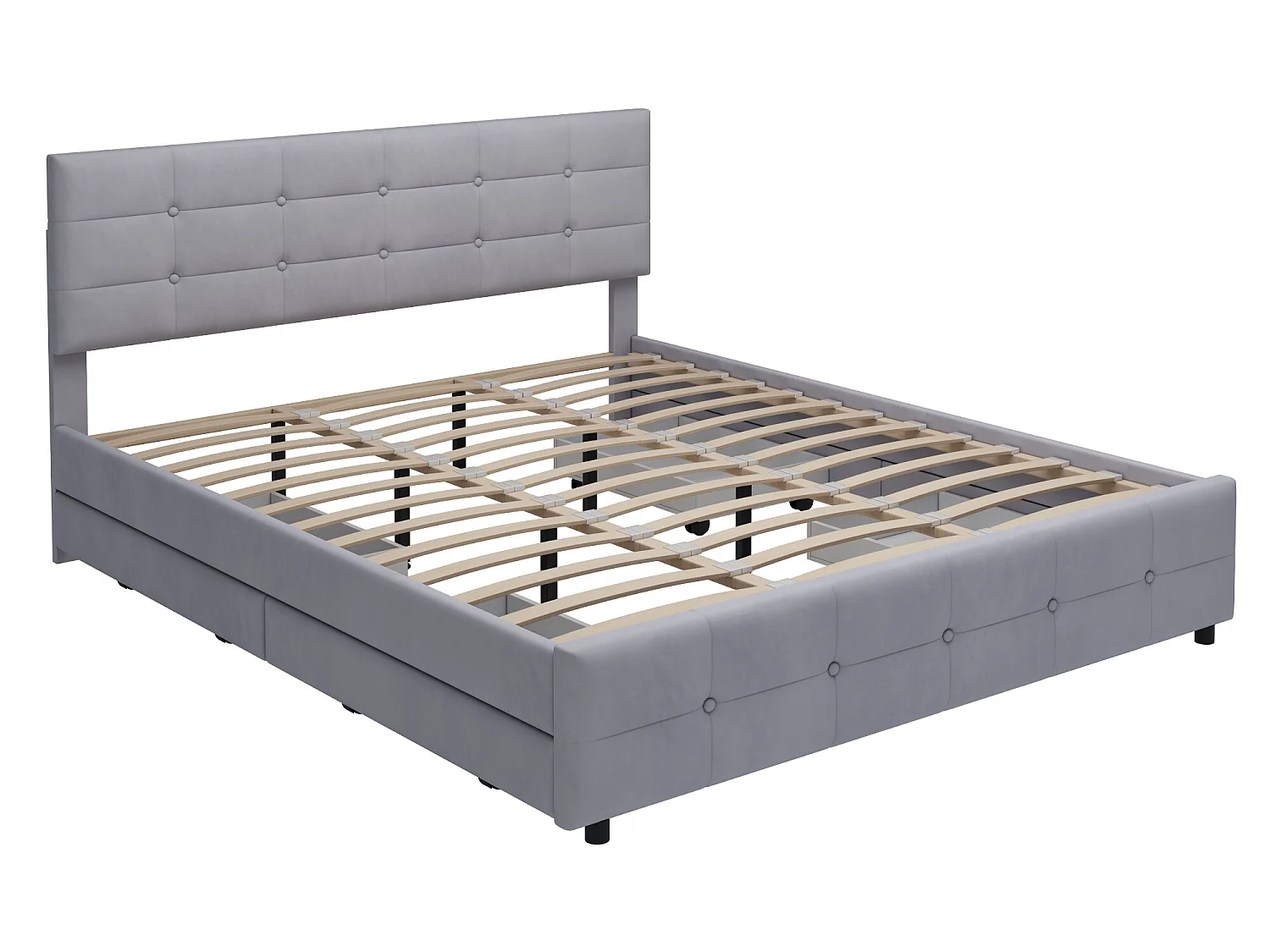 Bed met hoofdeinde en 4 laden - 180 x 200 cm - fluweel - elegante stijl - grijze kleur