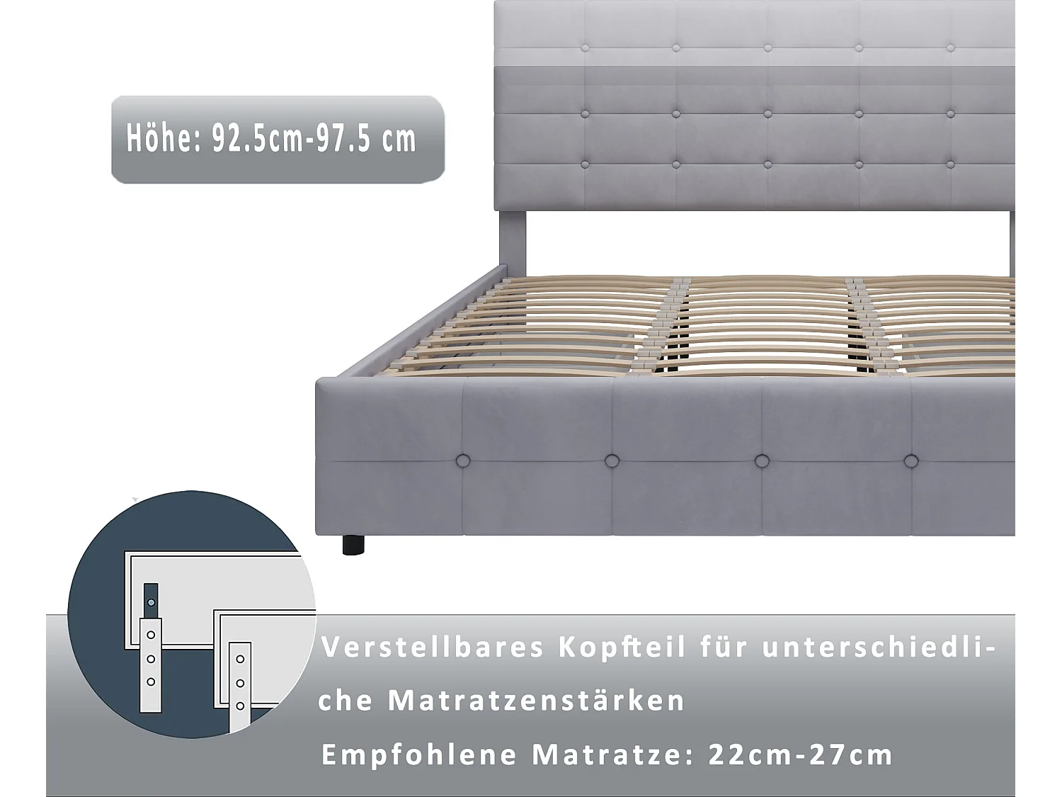 Bed met hoofdeinde en 4 laden - 180 x 200 cm - fluweel - elegante stijl - grijze kleur