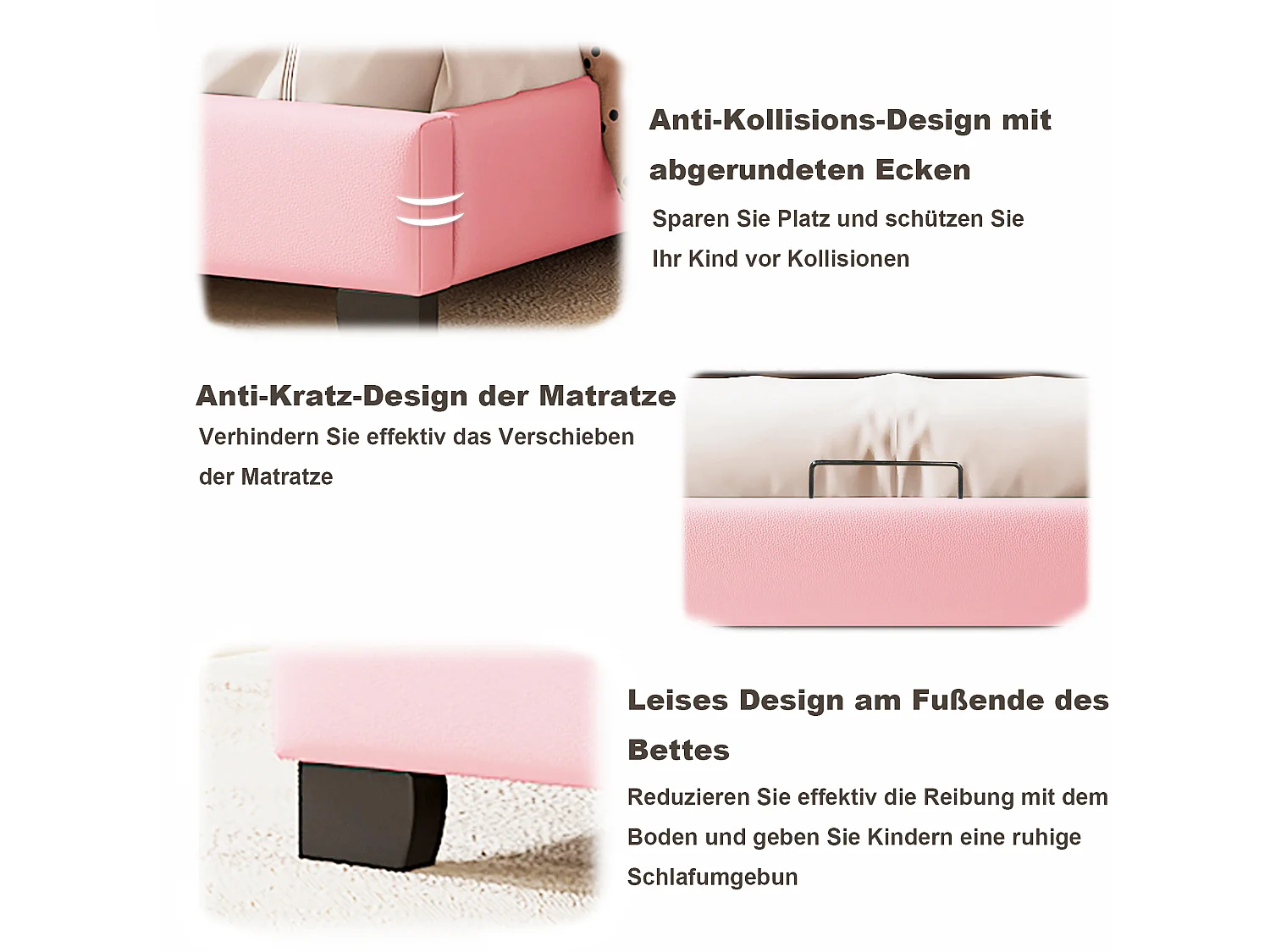 Letto con testiera a corona 140 x 200 cm - pelle PU - per bambini - colore rosa