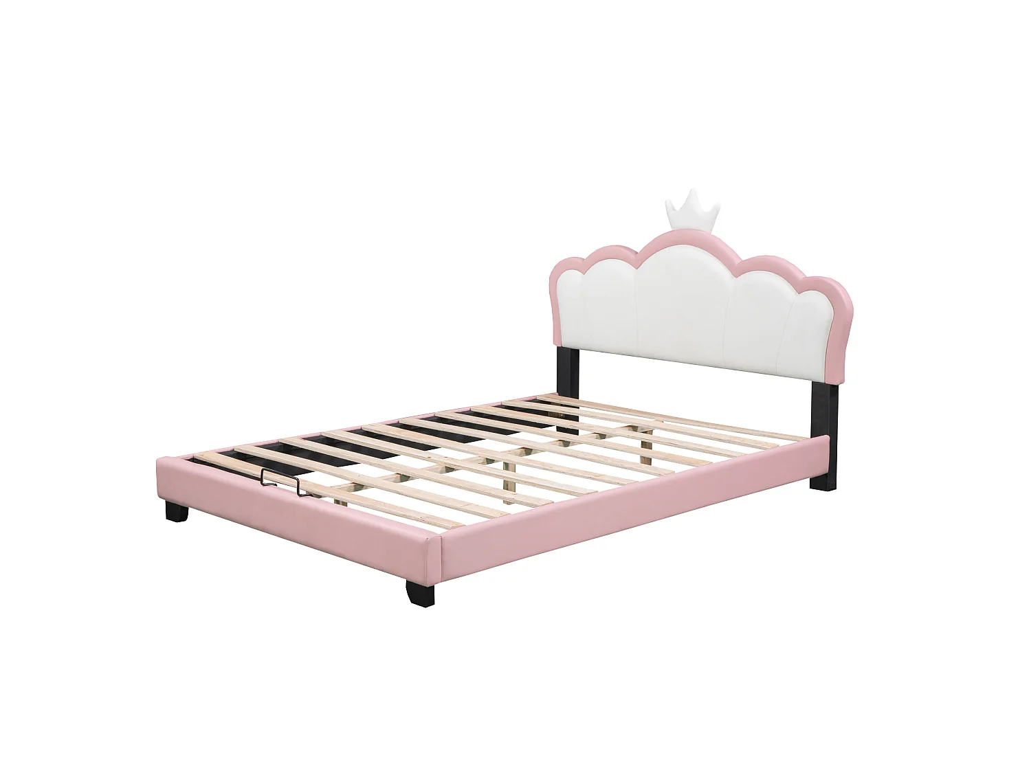 Lit avec tête de lit en forme couronne 140 x 200 cm - cuir PU - pour enfant - coloris rose