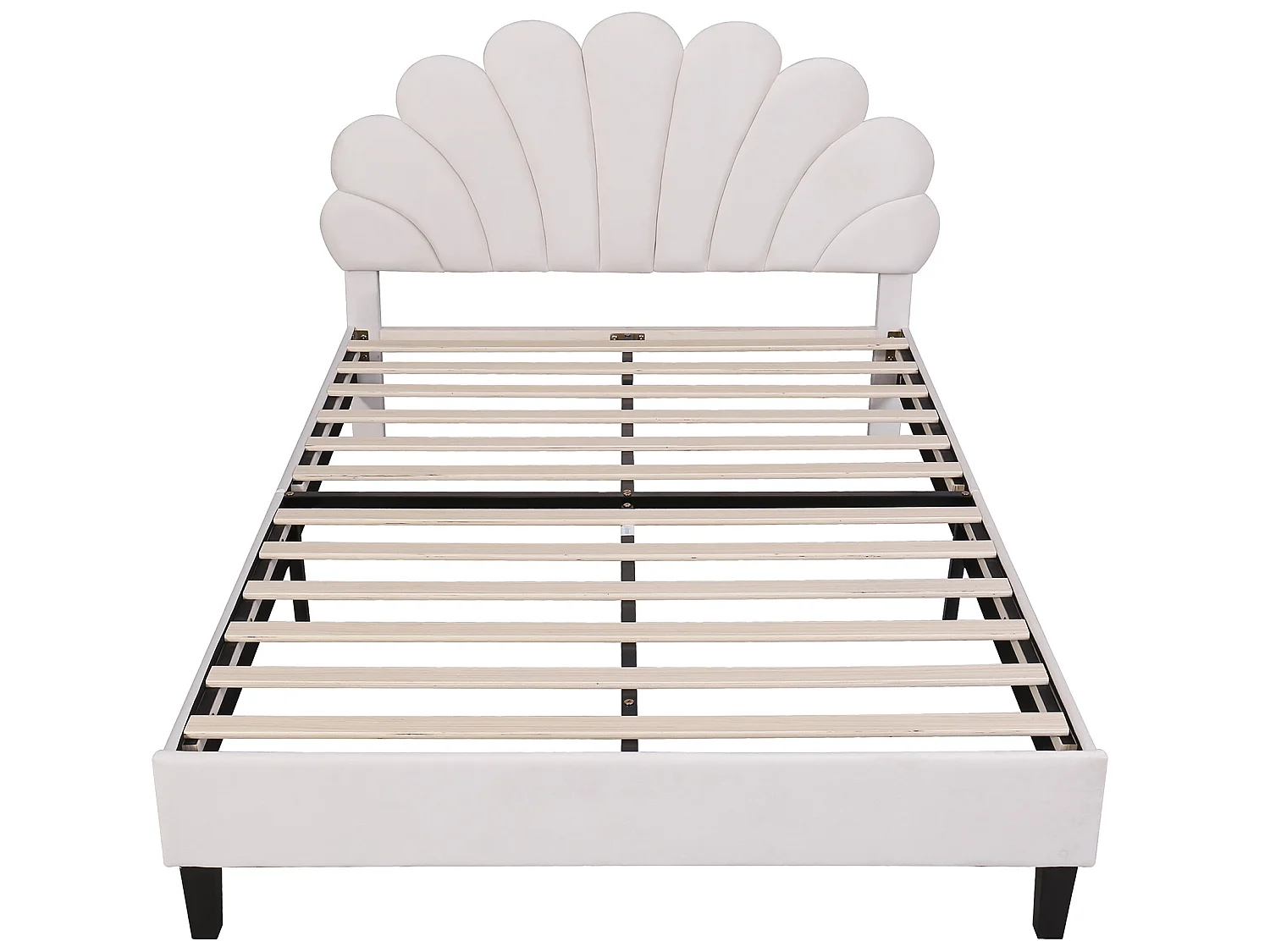 Lit coquillage avec tête de lit 140 x 200 cm en velours, sommier à lattes inclus, beige