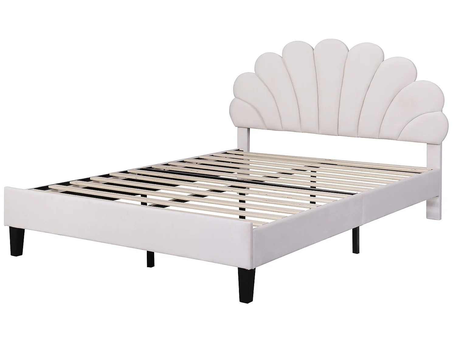 Lit coquillage avec tête de lit 140 x 200 cm en velours, sommier à lattes inclus, beige