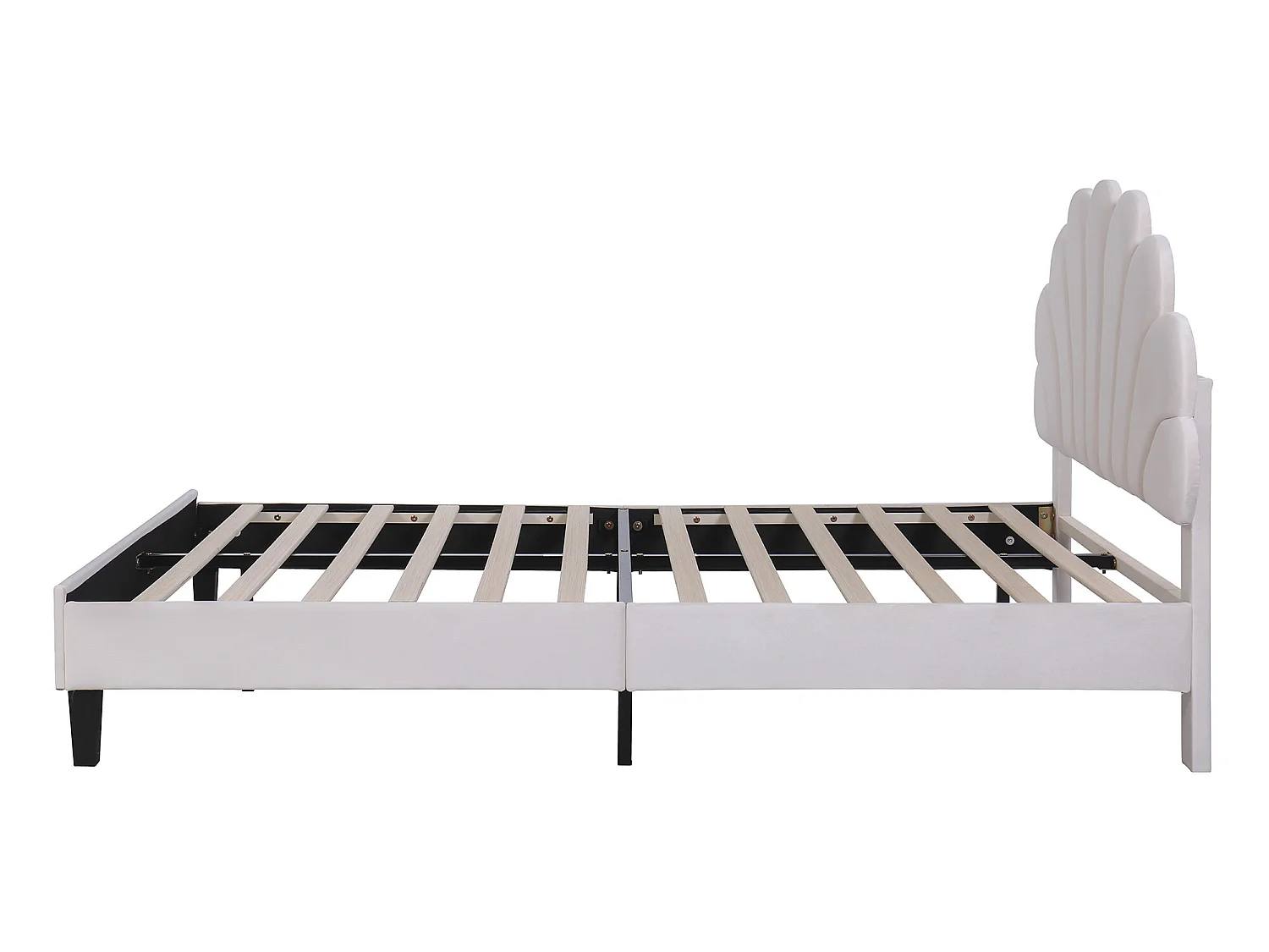 Lit coquillage avec tête de lit 140 x 200 cm en velours, sommier à lattes inclus, beige
