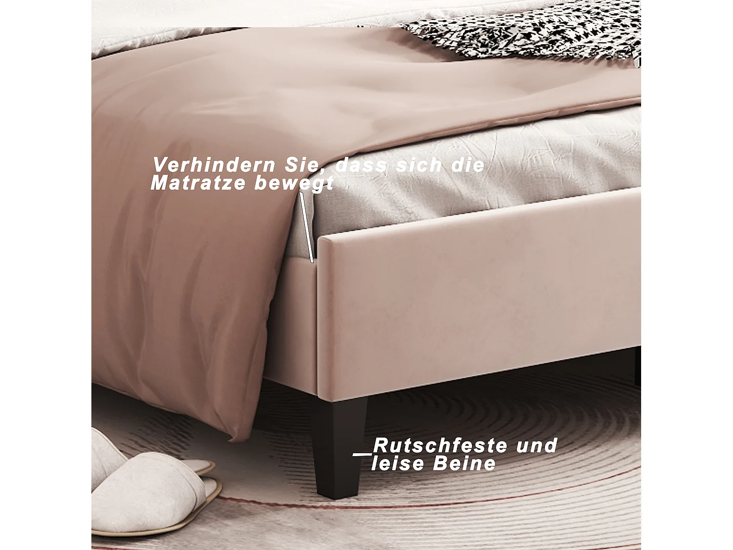 Cama Shell con cabecero 140 x 200 cm de terciopelo, somier incluido, beige