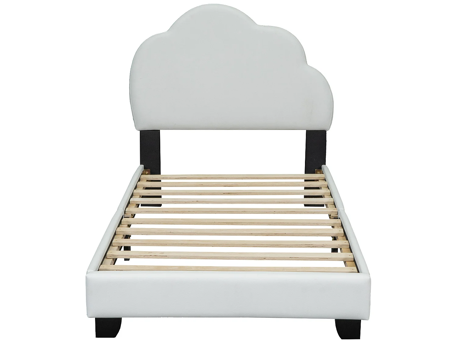 Bett mit Wolkenkopfteil – 90 x 200 cm – PU-Leder – Boxspring inklusive – Farbe Beige