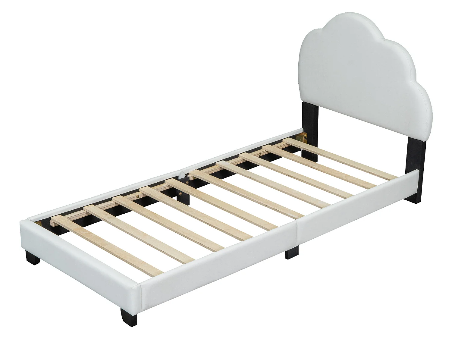 Bett mit Wolkenkopfteil – 90 x 200 cm – PU-Leder – Boxspring inklusive – Farbe Beige