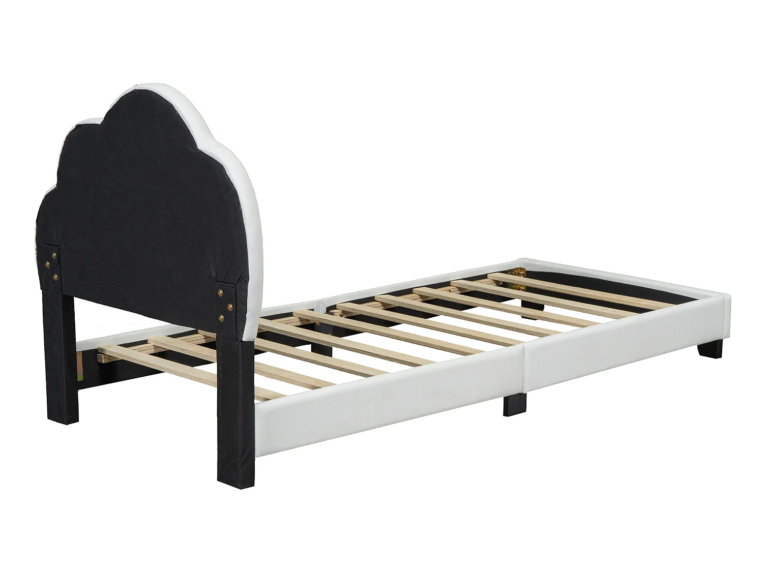 Bett mit Wolkenkopfteil – 90 x 200 cm – PU-Leder – Boxspring inklusive – Farbe Beige