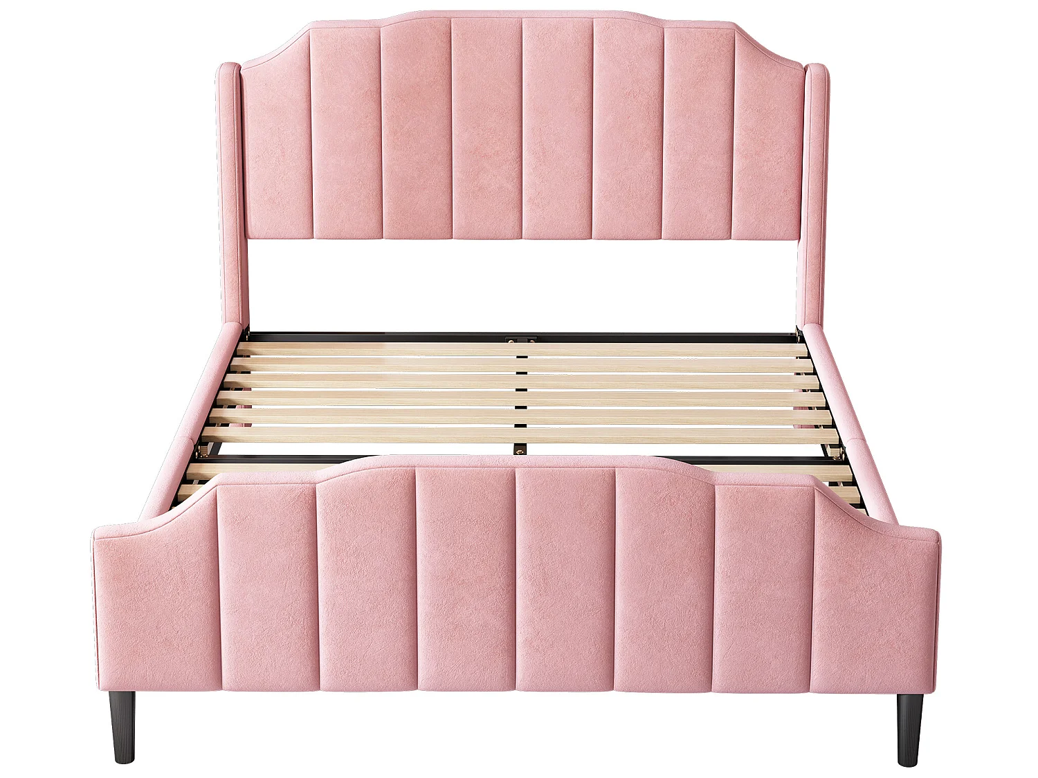 Bed met hoofdeinde - 140 x 200 cm - fluweel - inclusief bedbodem - kleur roze