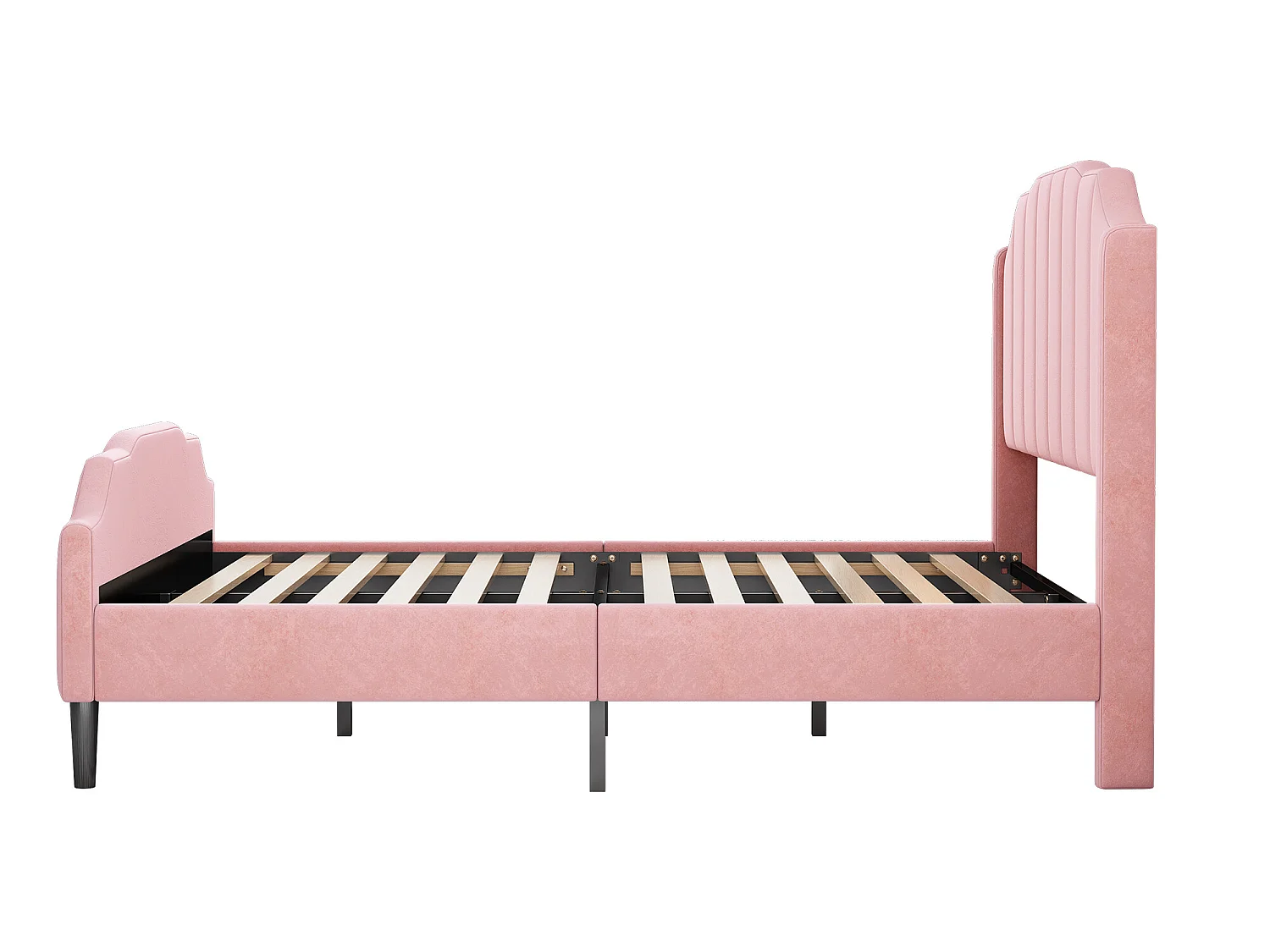 Bed met hoofdeinde - 140 x 200 cm - fluweel - inclusief bedbodem - kleur roze