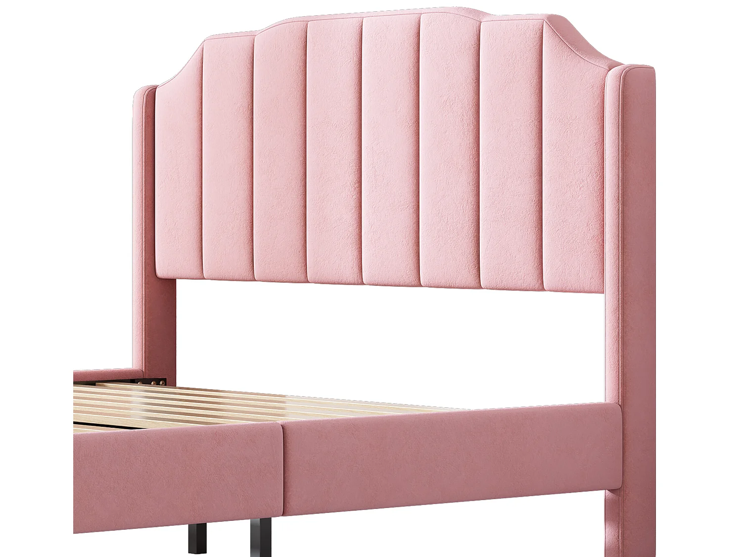 Bed met hoofdeinde - 140 x 200 cm - fluweel - inclusief bedbodem - kleur roze