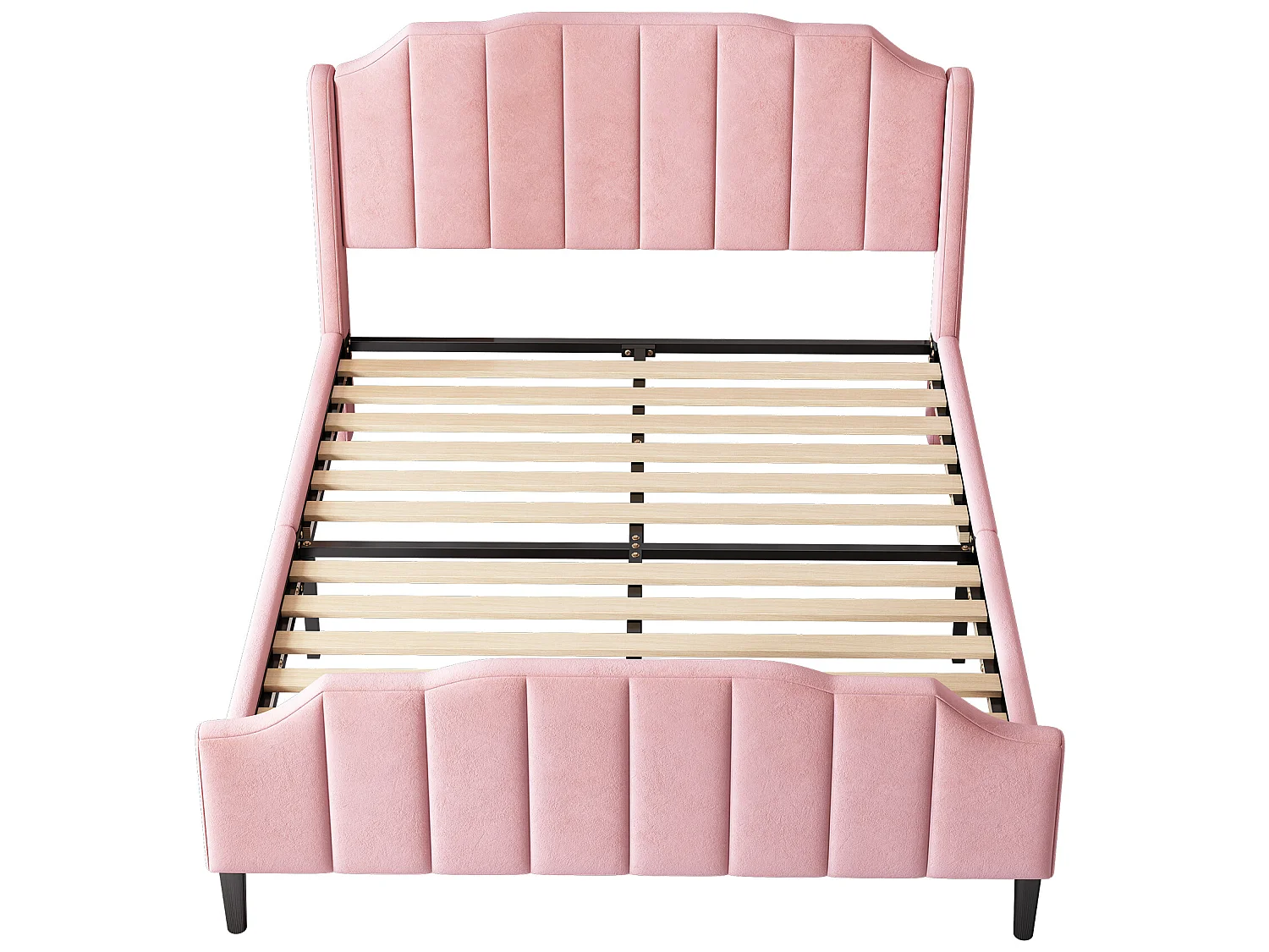 Bed met hoofdeinde - 140 x 200 cm - fluweel - inclusief bedbodem - kleur roze