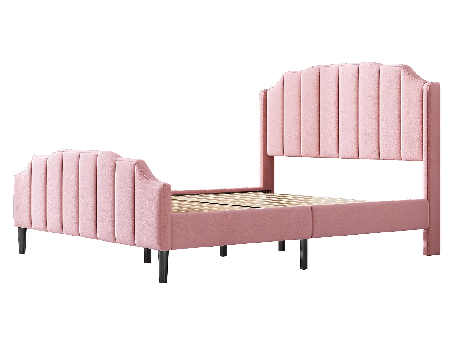 Bed met hoofdeinde - 140 x 200 cm - fluweel - inclusief bedbodem - kleur roze