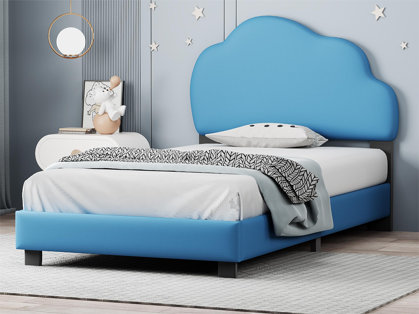 Letto Matrimoniale Imbottito In PU Con Contenitore, Testiera LED RGB E 4 Cassetti, 140x200 Cm, Grigio - 5