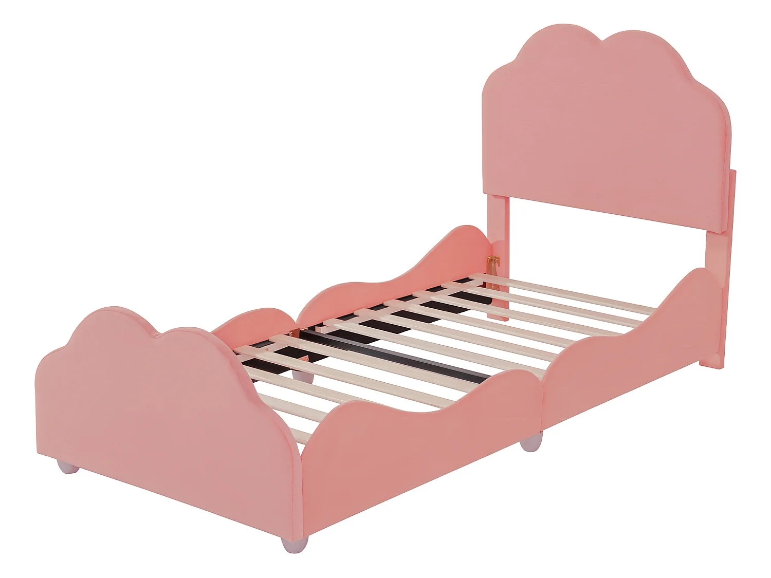 Bett mit wolkenförmigem Kopfteil 90 x 200 cm – Samt – für Kinder – rosa Farbe
