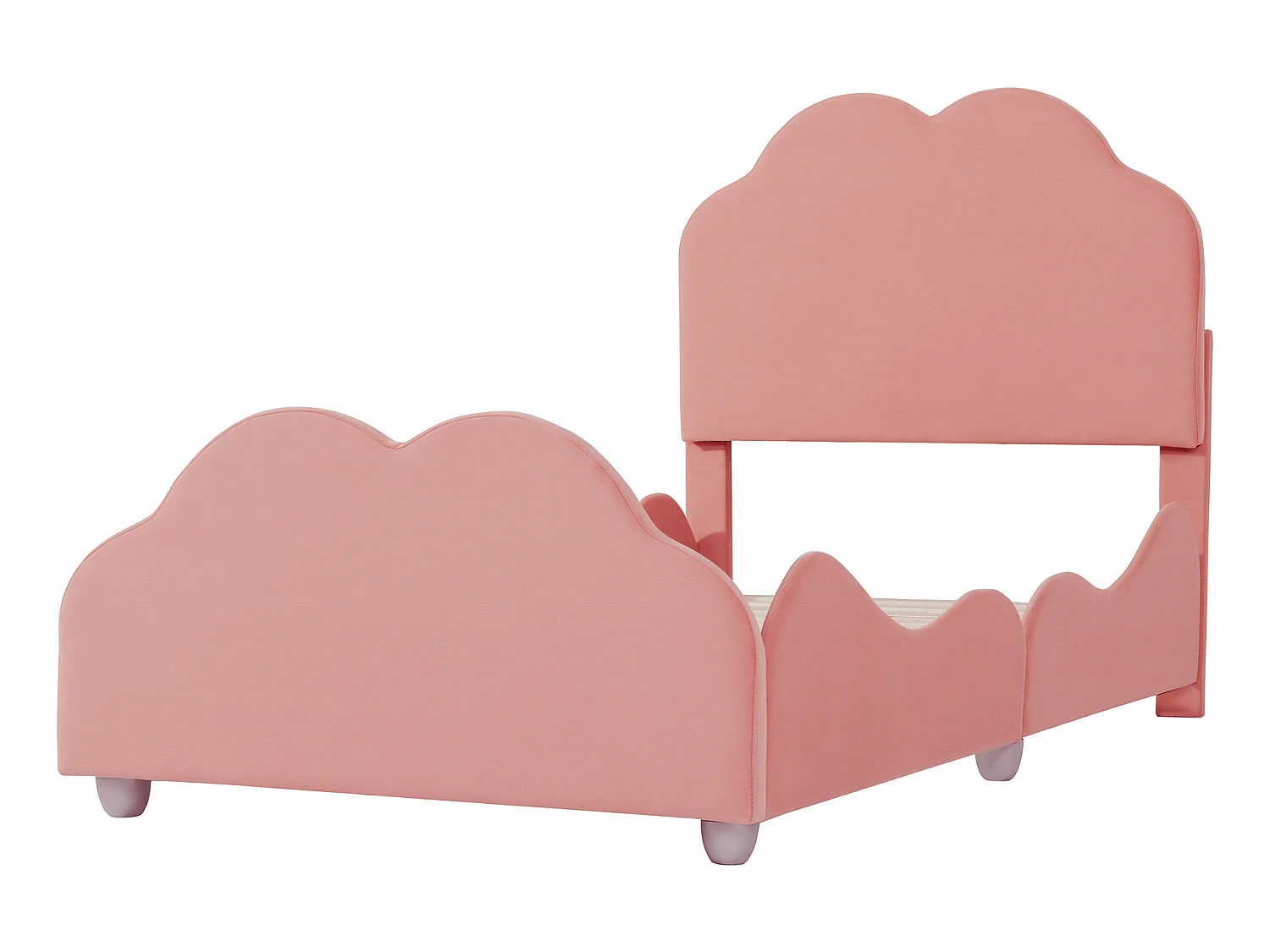Bett mit wolkenförmigem Kopfteil 90 x 200 cm – Samt – für Kinder – rosa Farbe