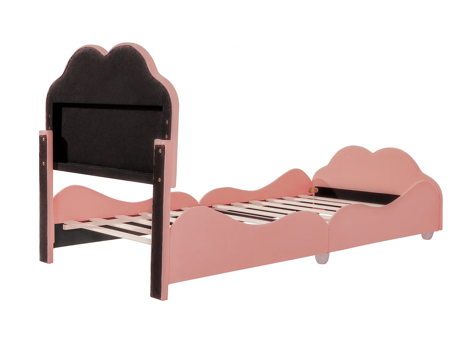 Bett mit wolkenförmigem Kopfteil 90 x 200 cm – Samt – für Kinder – rosa Farbe