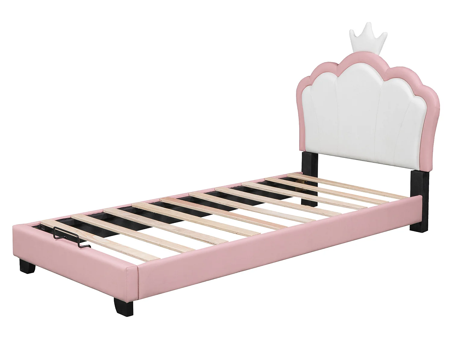 Lit avec tête de lit en forme couronne 90 x 200 cm - cuir PU - pour enfant - coloris rose