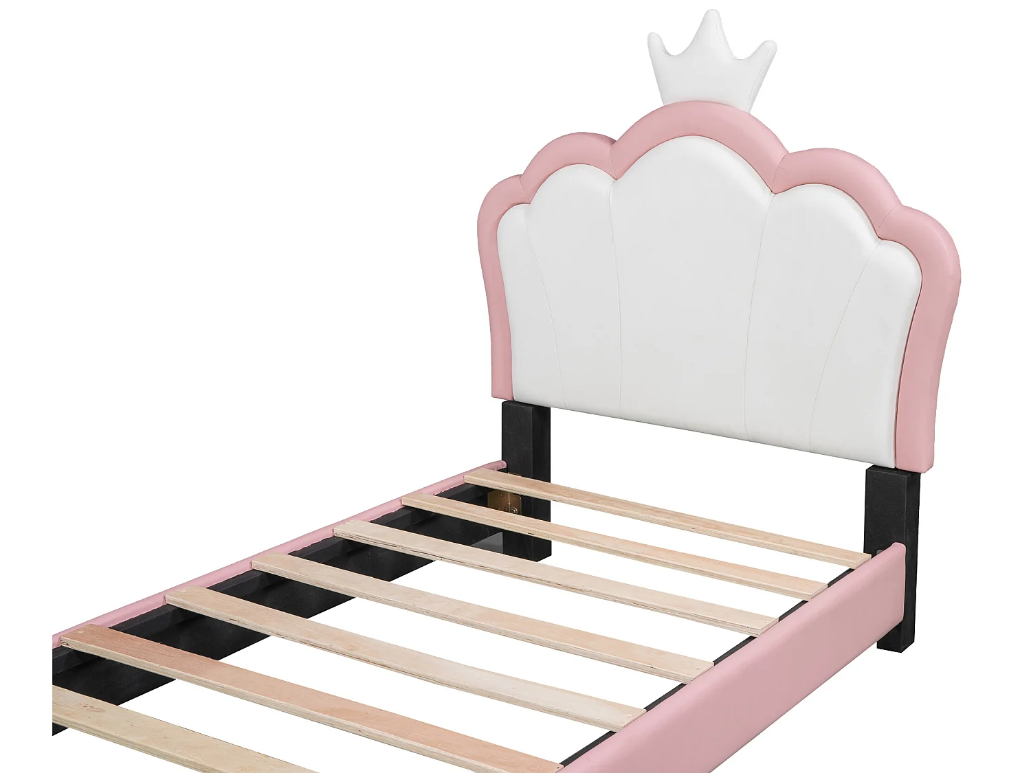 Lit avec tête de lit en forme couronne 90 x 200 cm - cuir PU - pour enfant - coloris rose