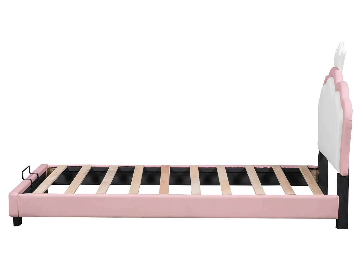 Lit avec tête de lit en forme couronne 90 x 200 cm - cuir PU - pour enfant - coloris rose