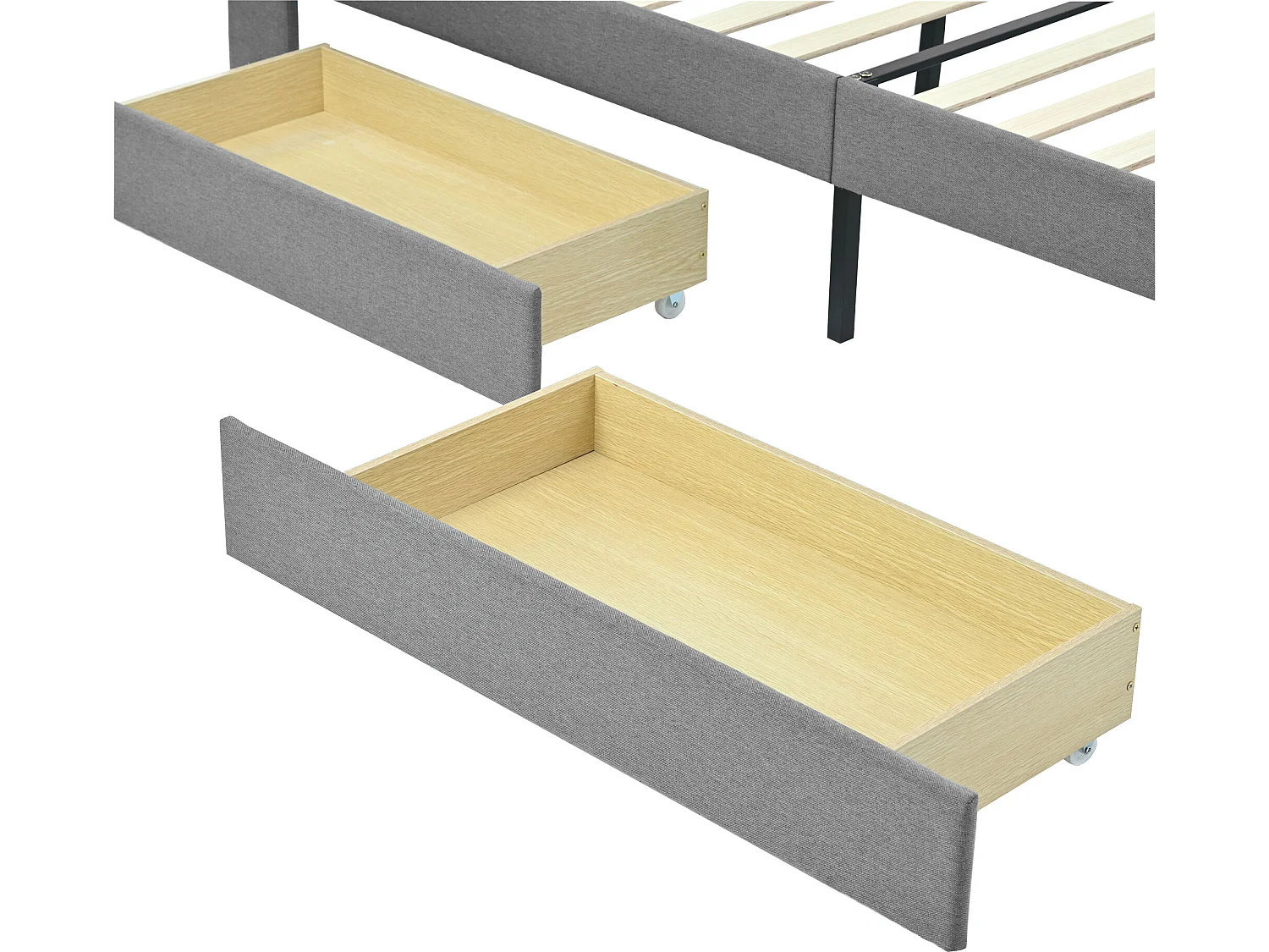 Bed met hoofdeinde - 140 x 200 cm - 4 lades - linnen stof - grijze kleur