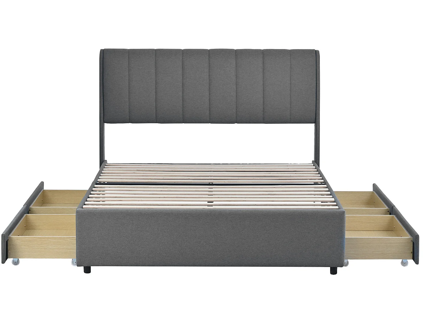 Cama con cabecero - 140 x 200 cm - 4 cajones - tejido de lino - color gris