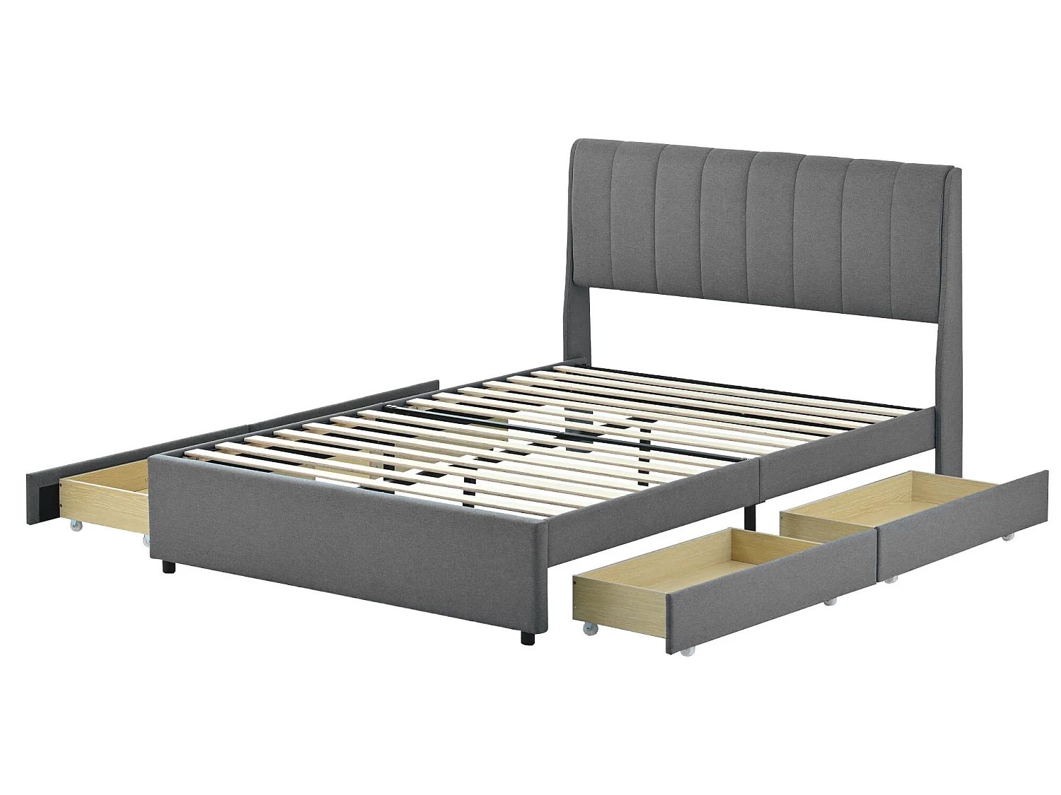 Cama con cabecero - 140 x 200 cm - 4 cajones - tejido de lino - color gris