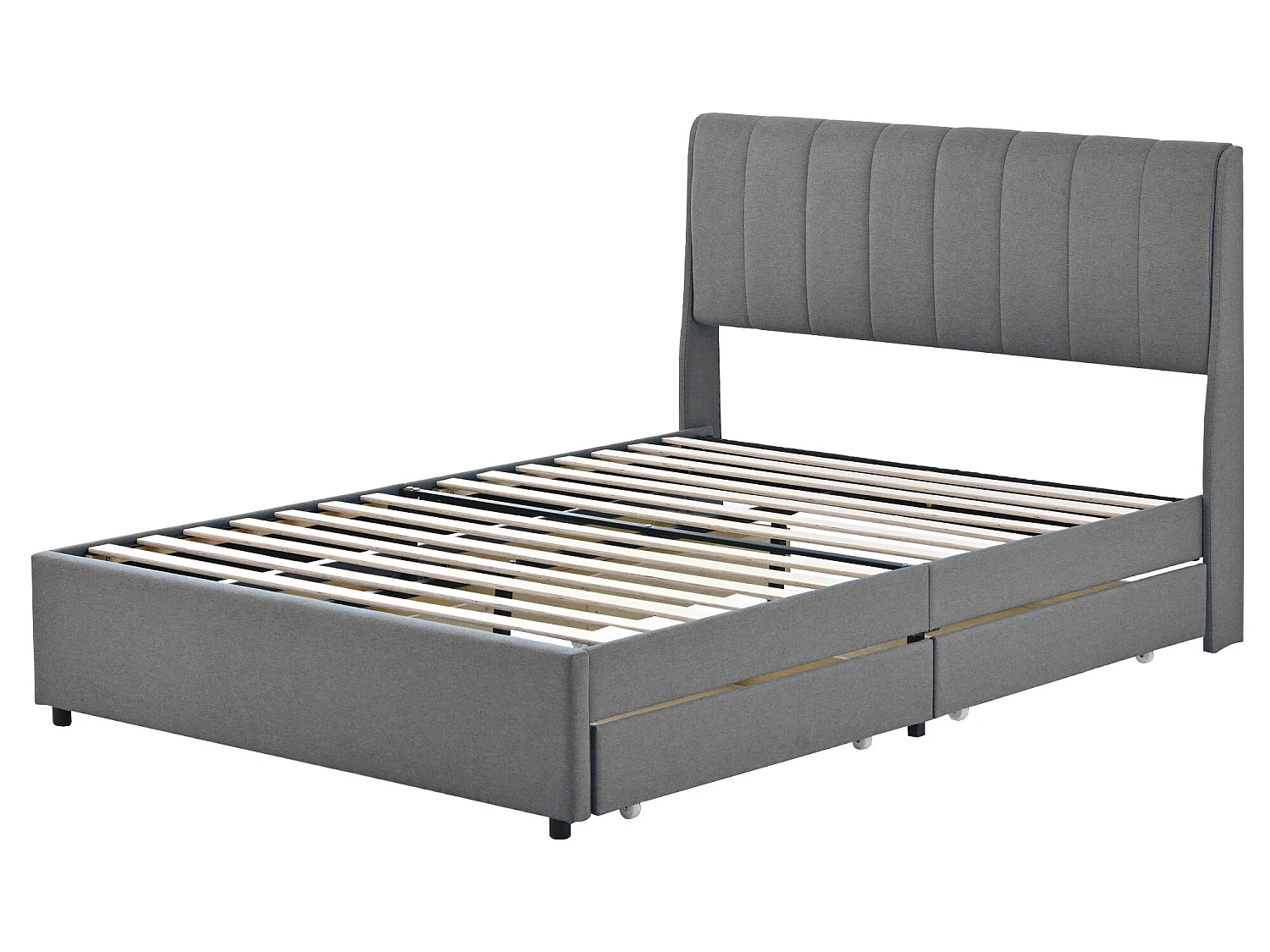 Cama con cabecero - 140 x 200 cm - 4 cajones - tejido de lino - color gris