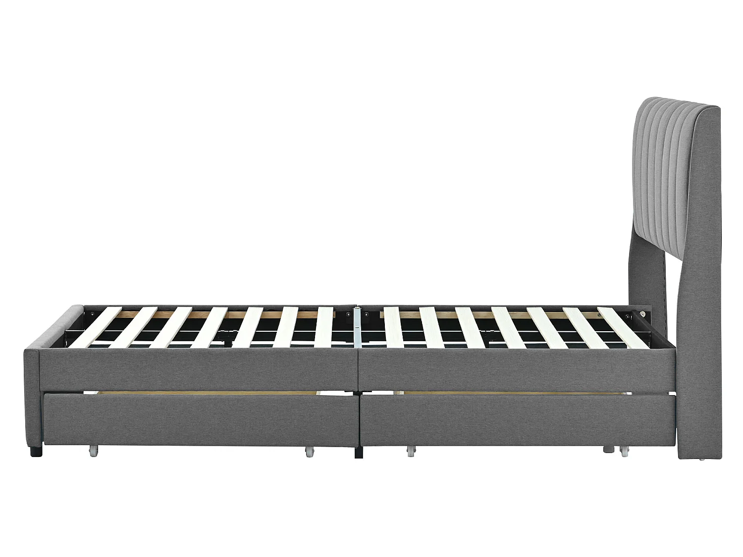 Cama con cabecero - 140 x 200 cm - 4 cajones - tejido de lino - color gris