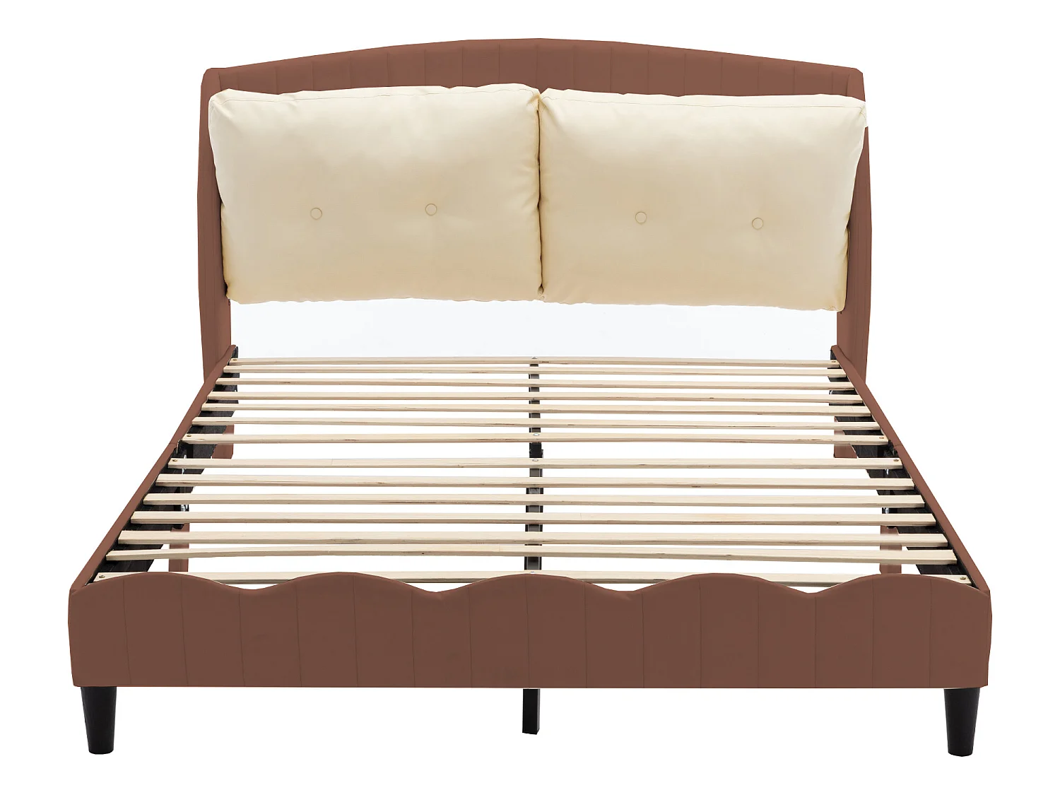 Polsterbett 140 x 200 cm, 2 Kissen am Kopfteil, PU-Leder, inklusive Boxspringbett, braune Farbe