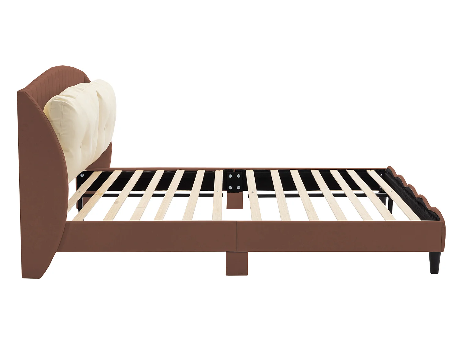 Polsterbett 140 x 200 cm, 2 Kissen am Kopfteil, PU-Leder, inklusive Boxspringbett, braune Farbe