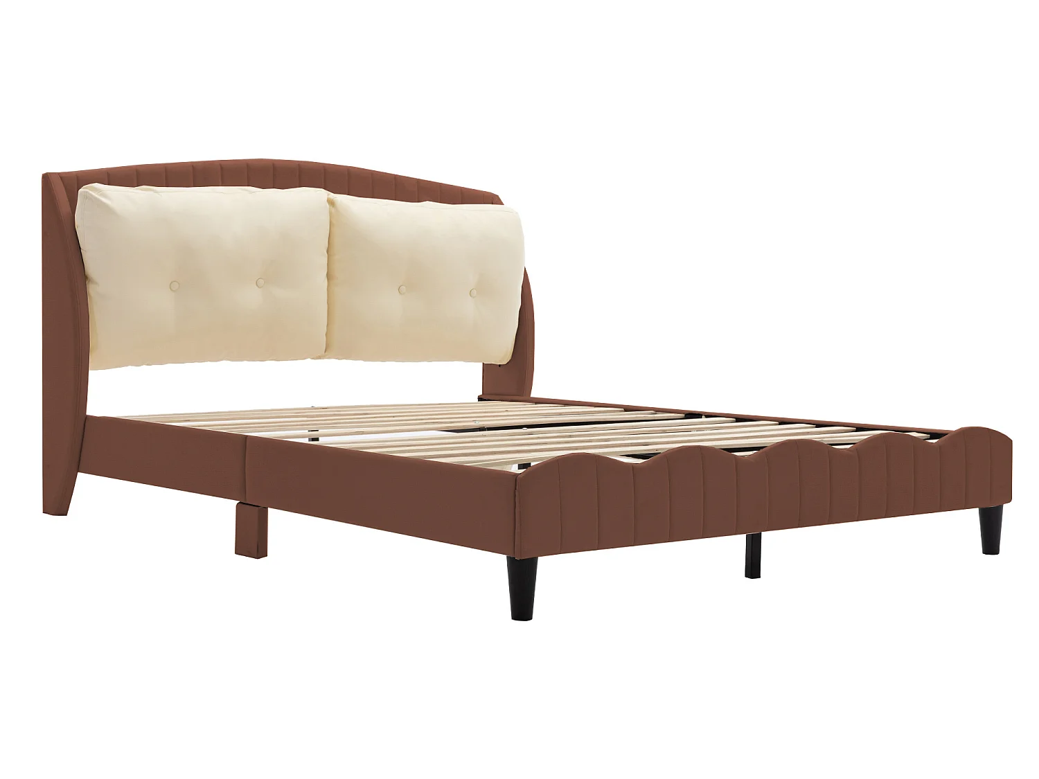 Polsterbett 140 x 200 cm, 2 Kissen am Kopfteil, PU-Leder, inklusive Boxspringbett, braune Farbe