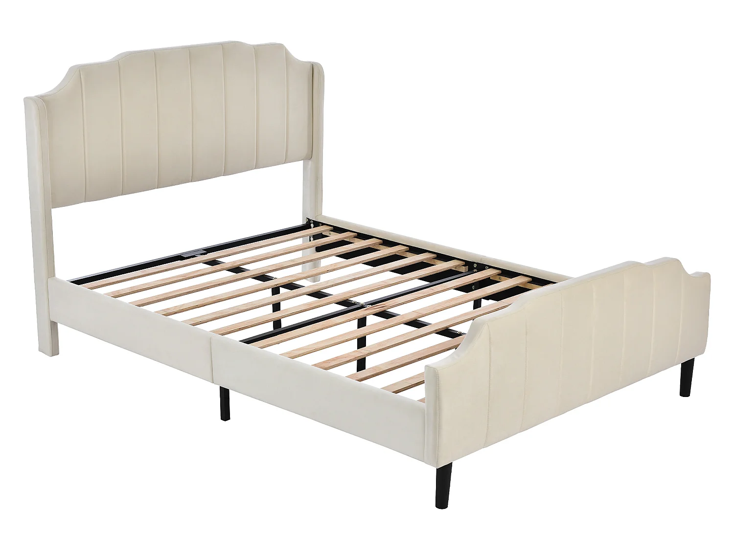 Bed met hoofdbord - 140 x 200 cm - fluweel - bedbodem inbegrepen - beige kleur