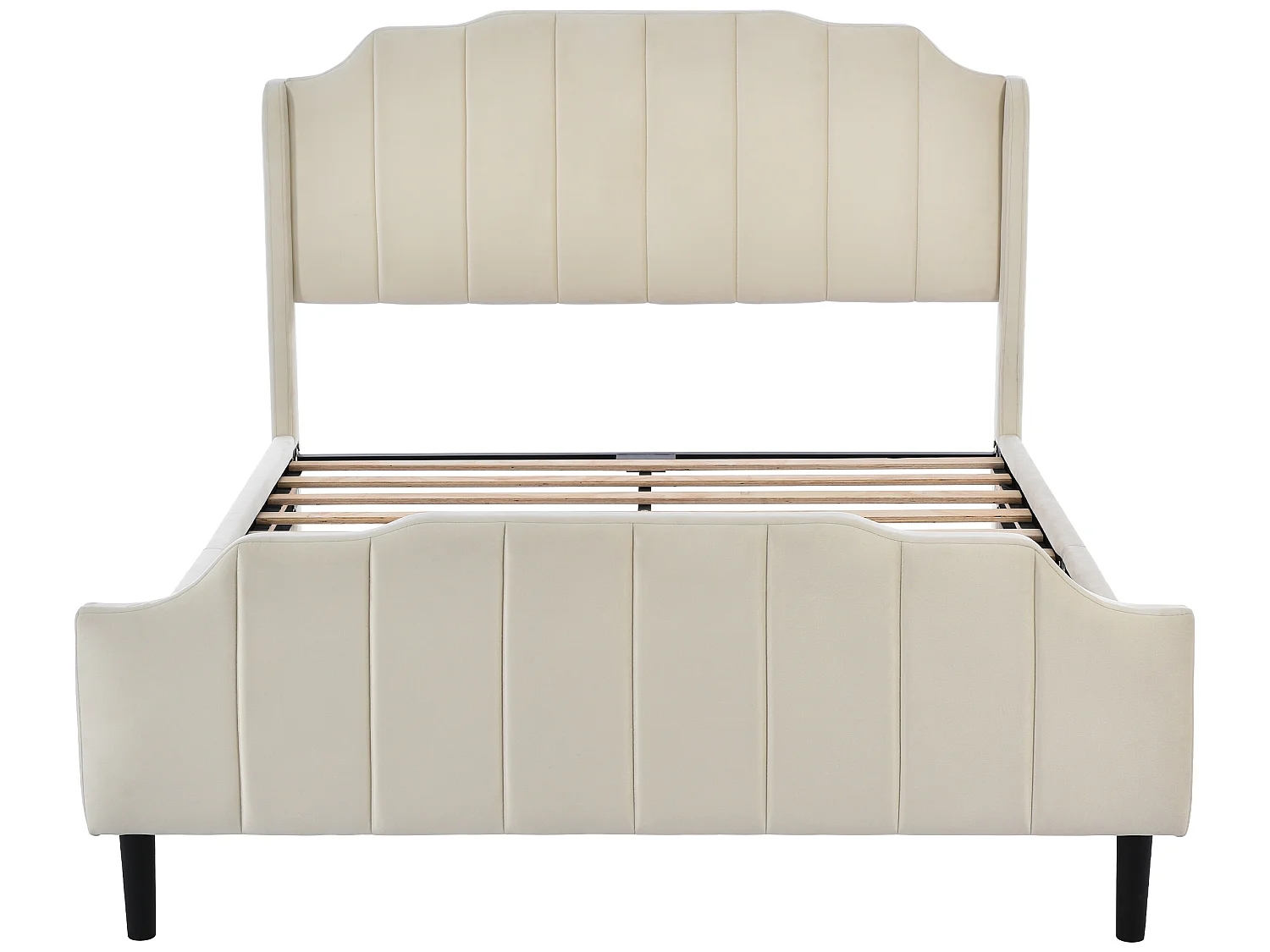 Bed met hoofdbord - 140 x 200 cm - fluweel - bedbodem inbegrepen - beige kleur