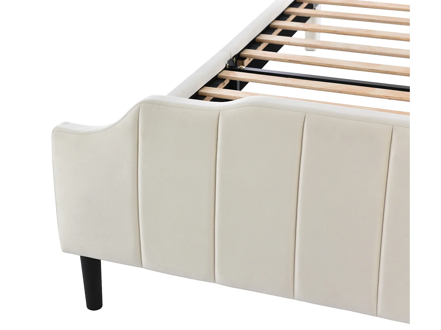 Bed met hoofdbord - 140 x 200 cm - fluweel - bedbodem inbegrepen - beige kleur