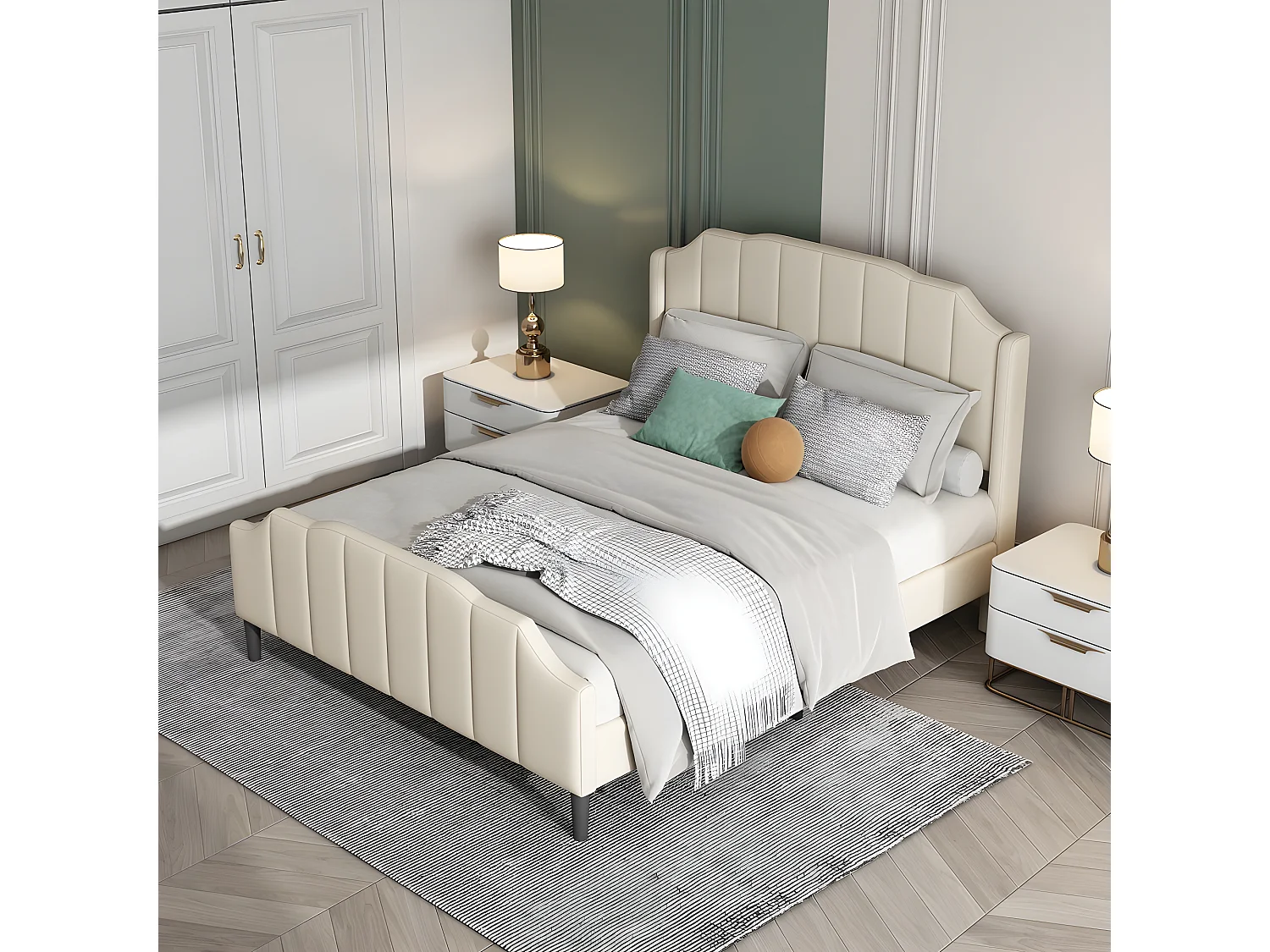 Bed met hoofdbord - 140 x 200 cm - fluweel - bedbodem inbegrepen - beige kleur