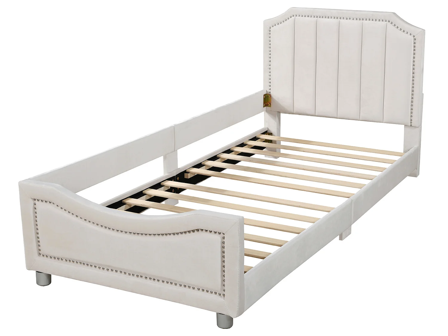 Lit avec tête de lit - 90 x 200 cm - tissu en flanelle - pour enfant ou bébé - coloris beige