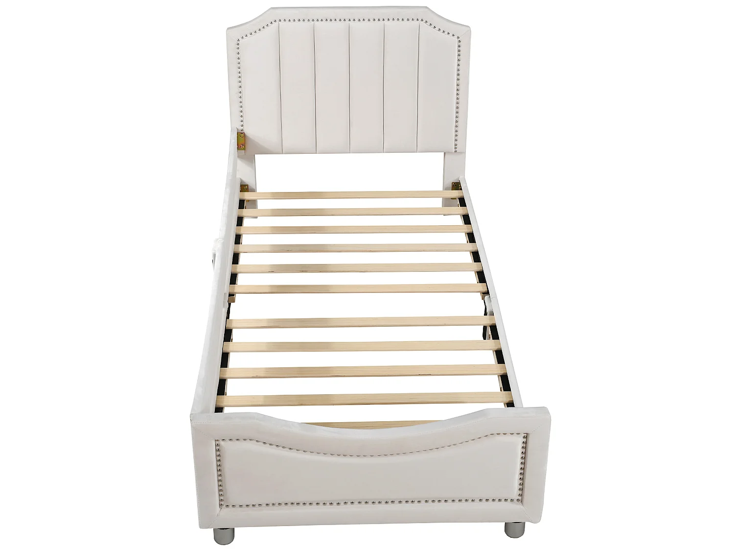 Cama com cabeceira - 90 x 200 cm - tecido flanelado - para criança ou bebê - cor bege