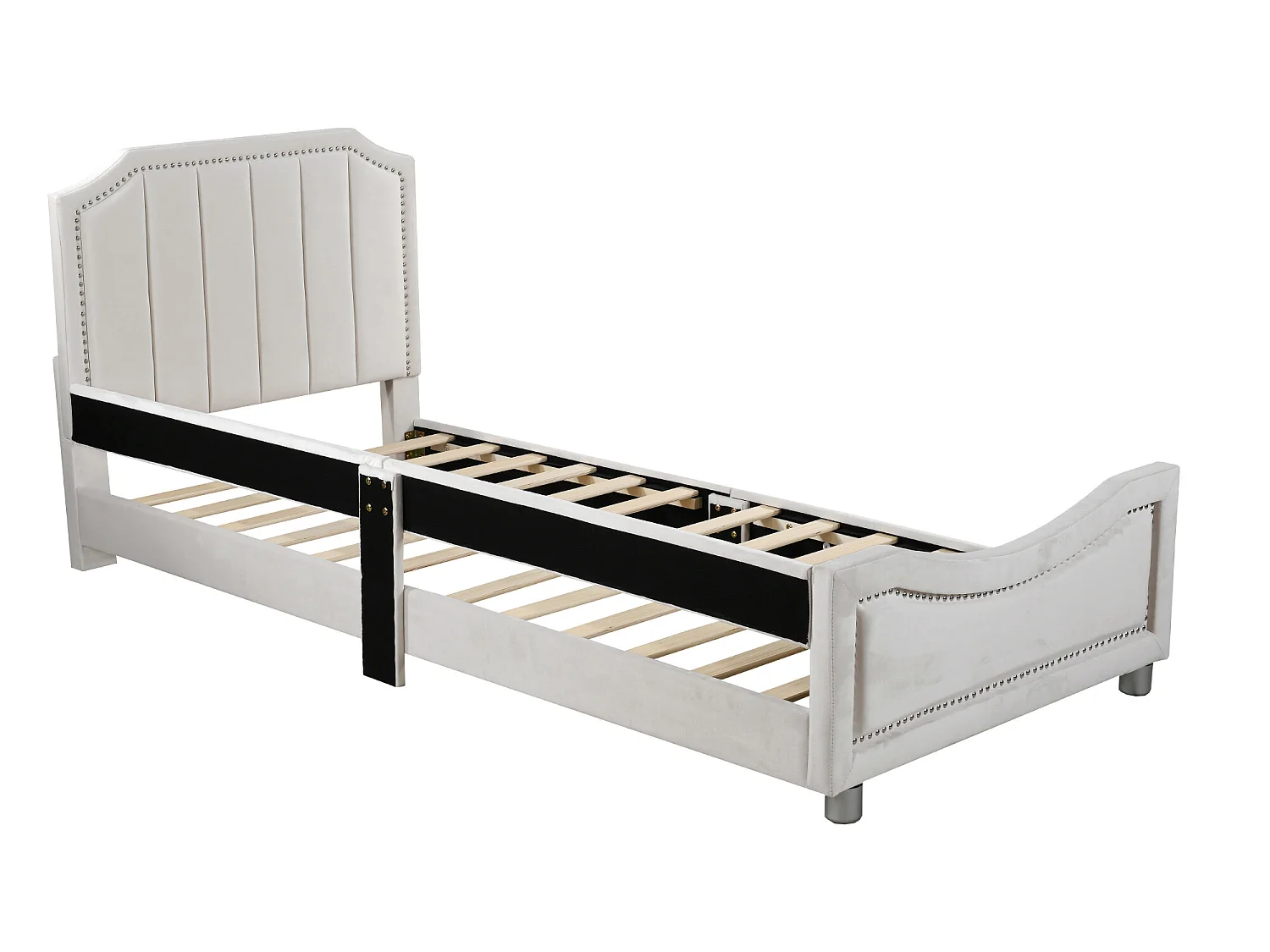 Cama com cabeceira - 90 x 200 cm - tecido flanelado - para criança ou bebê - cor bege