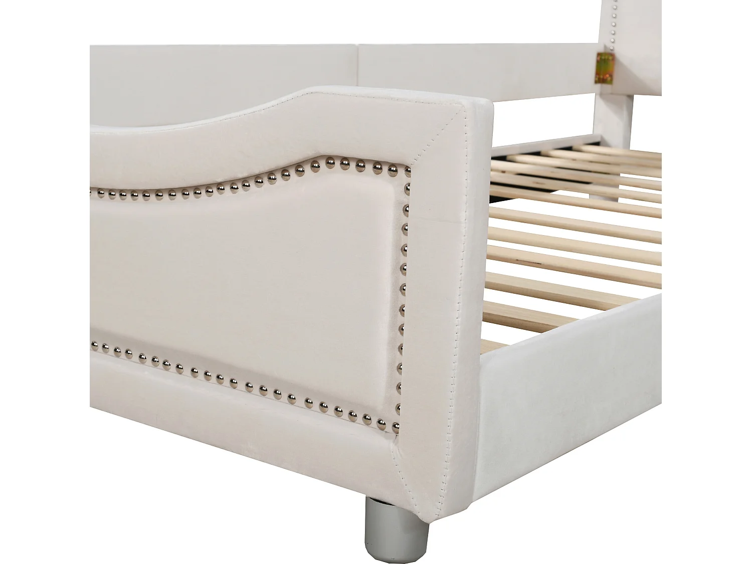 Lit avec tête de lit - 90 x 200 cm - tissu en flanelle - pour enfant ou bébé - coloris beige