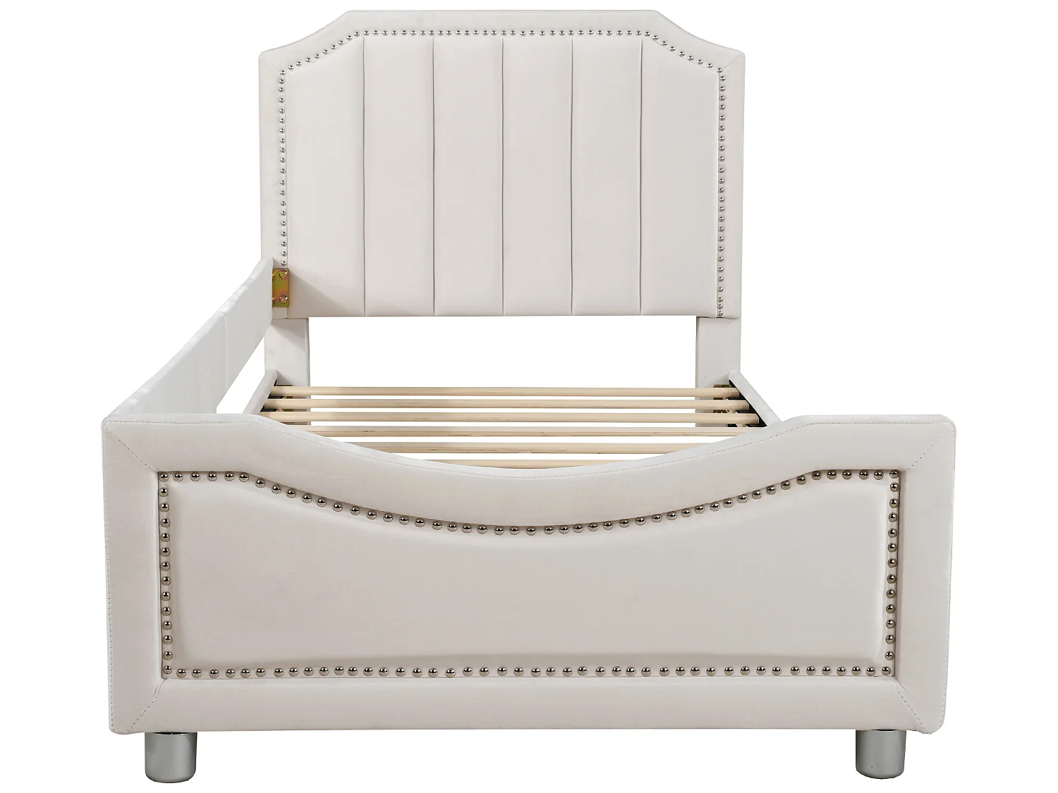 Lit avec tête de lit - 90 x 200 cm - tissu en flanelle - pour enfant ou bébé - coloris beige